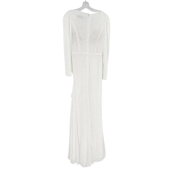 MAC DUGGAL Dress Size 4 Evening Gown Sequin Long Sleeve NEW White V Neck - Picture 6 of 10